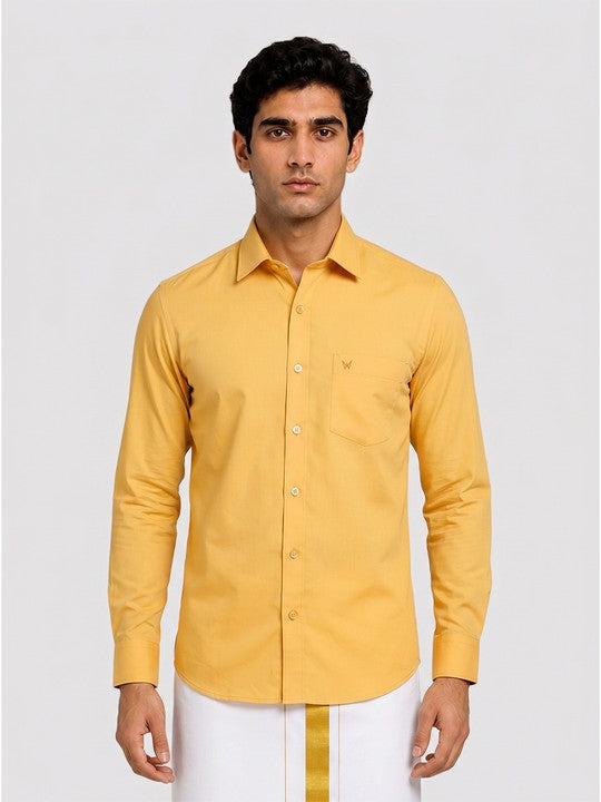 Mens Cotton Regular Fit Yellow Colour Shirt Divine Touch