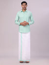 Men's See Green Shirt with Matching Border Flexi Dhoti Combo Casper Flexi