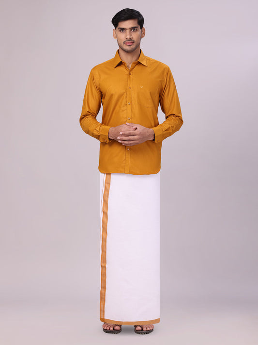 Men's Cotton Golden Yellow Matching Shirt and Dhoti Combo Luster