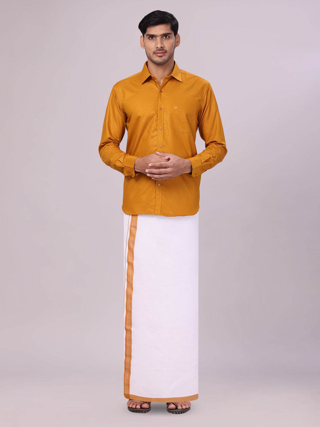 Mens Cotton Golden Yellow Matching Shirt and Dhoti Combo Luster