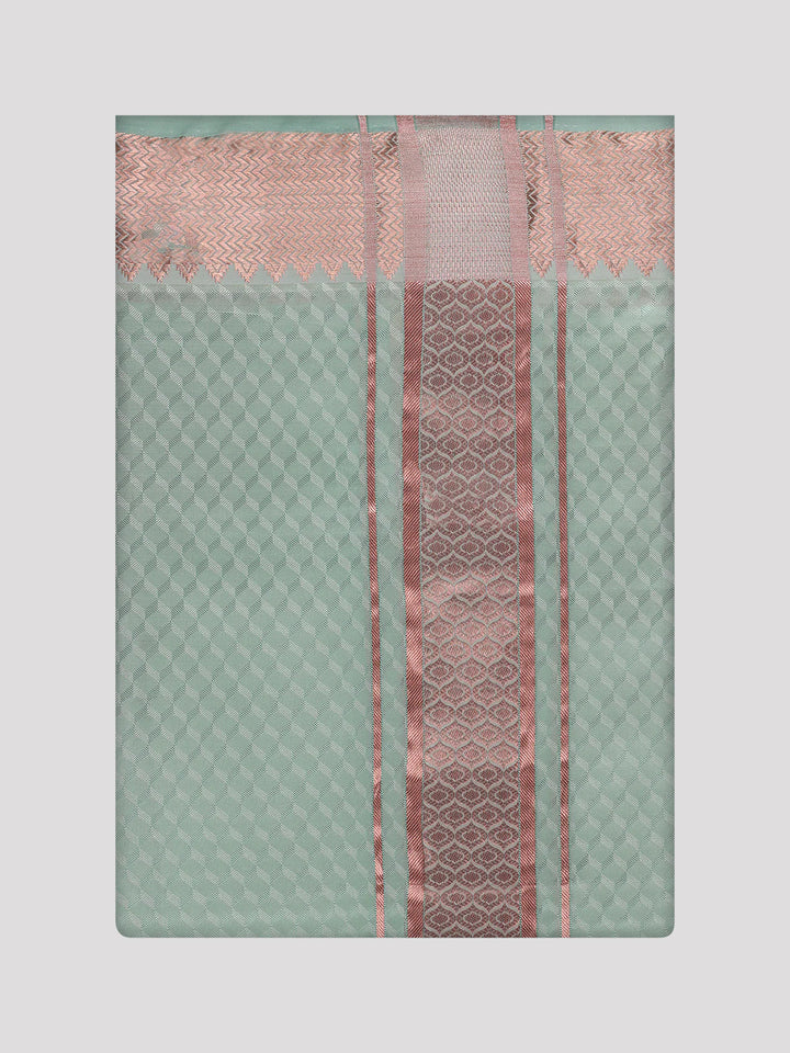 Men's Art Silk Pista Full Sleeves Shirt with 2 1/2" Copper Jari Border Dhoti Combo Nautica