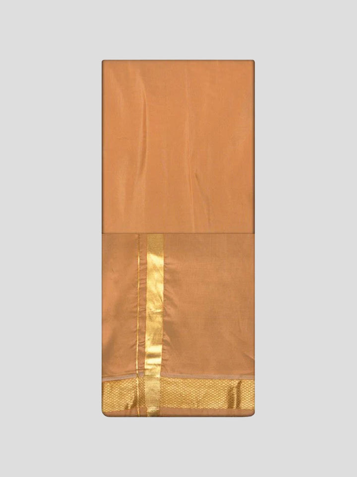 Men's Premium Art Silk Dark Gold Shirt Bit with Gold Jari Border Dhoti Combo Cherished Moments
