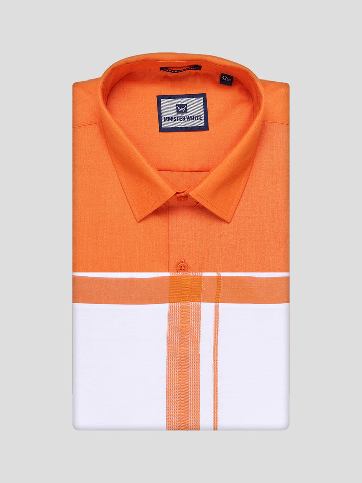 Mens Cotton Orange Matching Shirt and Dhoti Combo Luster