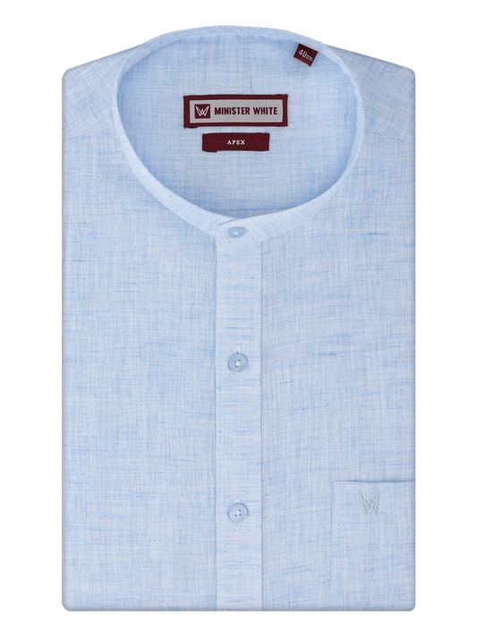 Men's Sky Blue Color Chinese Collar Regular Fit Shirt Apex