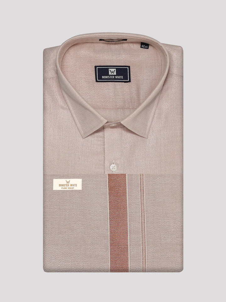 Men's Tissue Copper Color Flexi Dhoti Shirt Wedding Combo Maverick Flexi