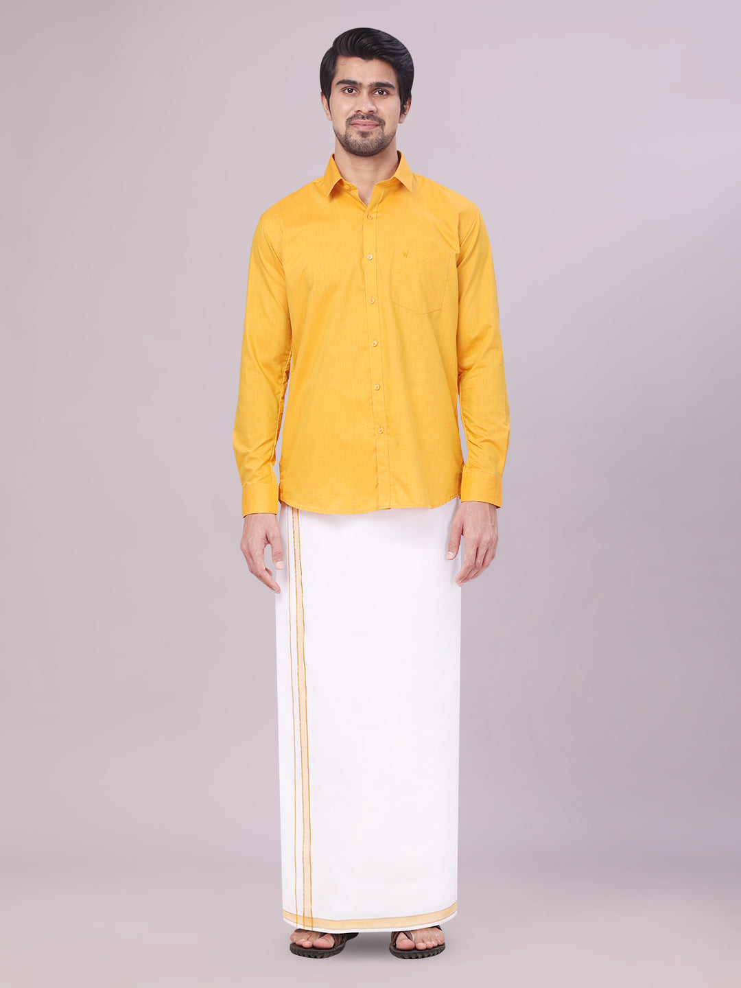 Mens Yellow Shirt with Matching Border Dhoti Combo Pinto