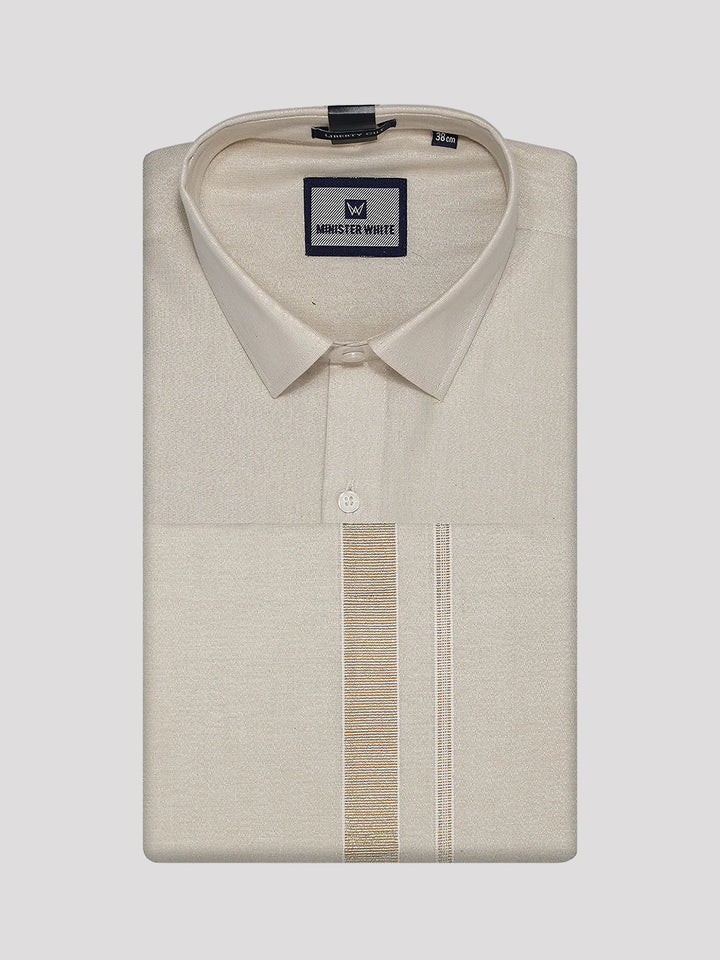 Mens Tissue Beige Colour Dhoti Shirt Wedding Combo Maverick