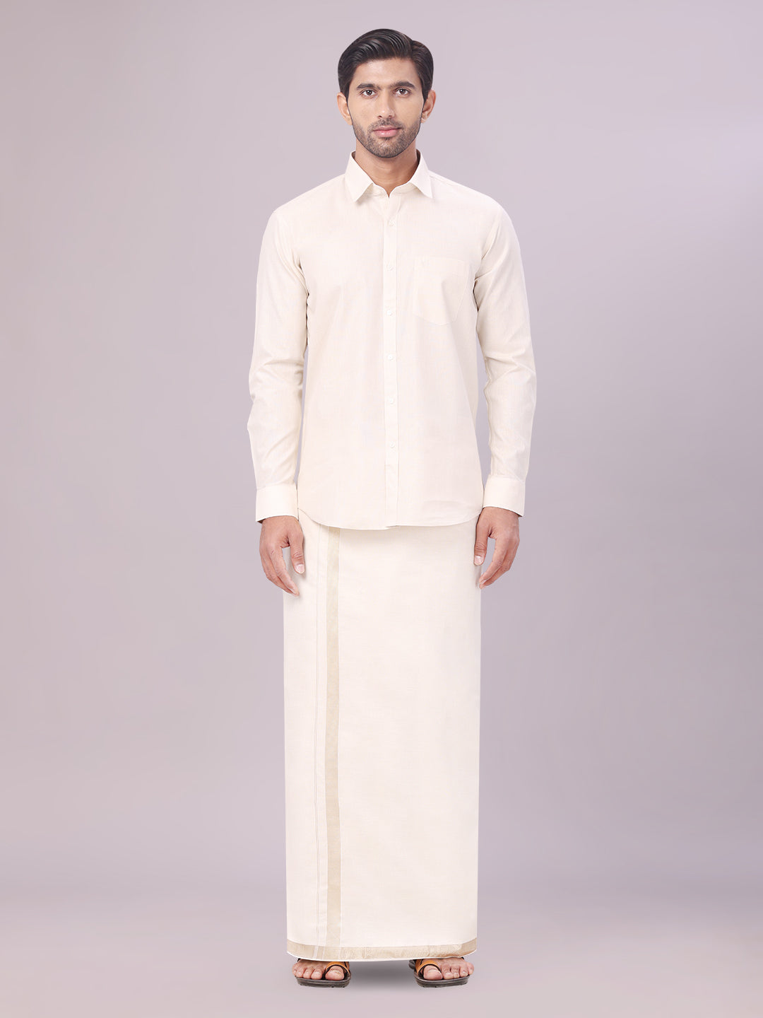 Men's Tissue Beige Colour Dhoti Shirt Wedding Combo Maverick