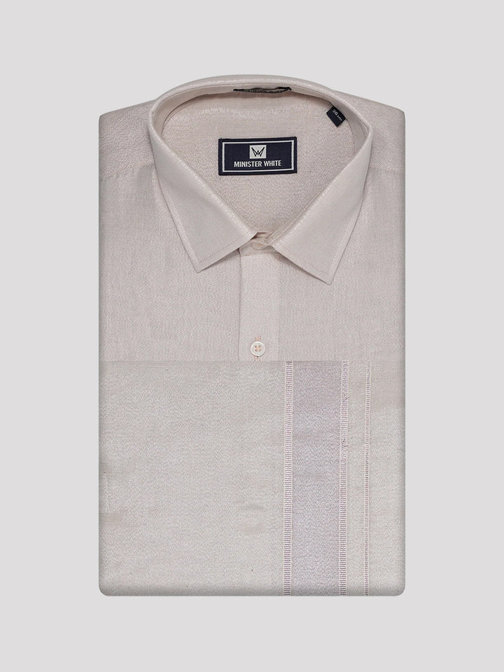 Mens Tissue Almond Colour Dhoti Shirt Wedding Combo Maverick