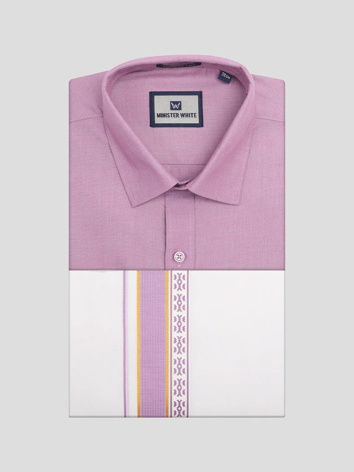 Men's Light Purple Color Shirt with Matching Fancy Printed Border Dhoti Combo Casper Trends