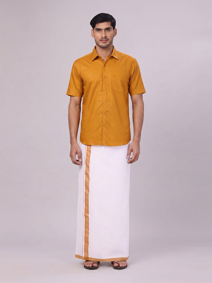 Mens Cotton Golden Yellow Matching Shirt and Dhoti Combo Luster