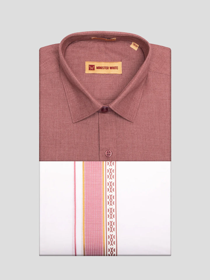 Men's Light Maroon Color Shirt with Matching Fancy Printed Border Dhoti Combo Casper Trends