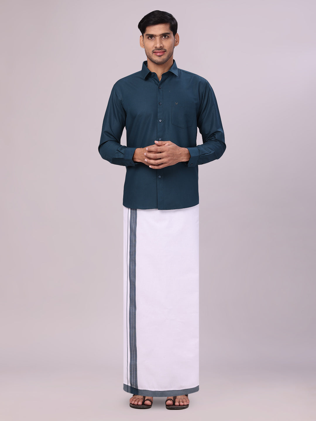 Mens Cotton Dark Green Matching Shirt and Dhoti Combo Luster