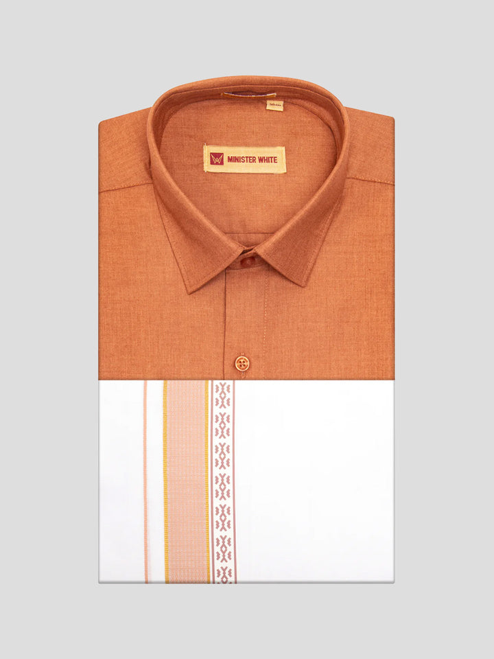 Men's Brown Color Shirt with Matching Fancy Printed Border Dhoti Combo Casper Trends