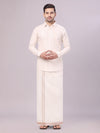 Mens Tissue Almond Shirt with Jacquard Fancy Border Dhoti Wedding Combo Nios