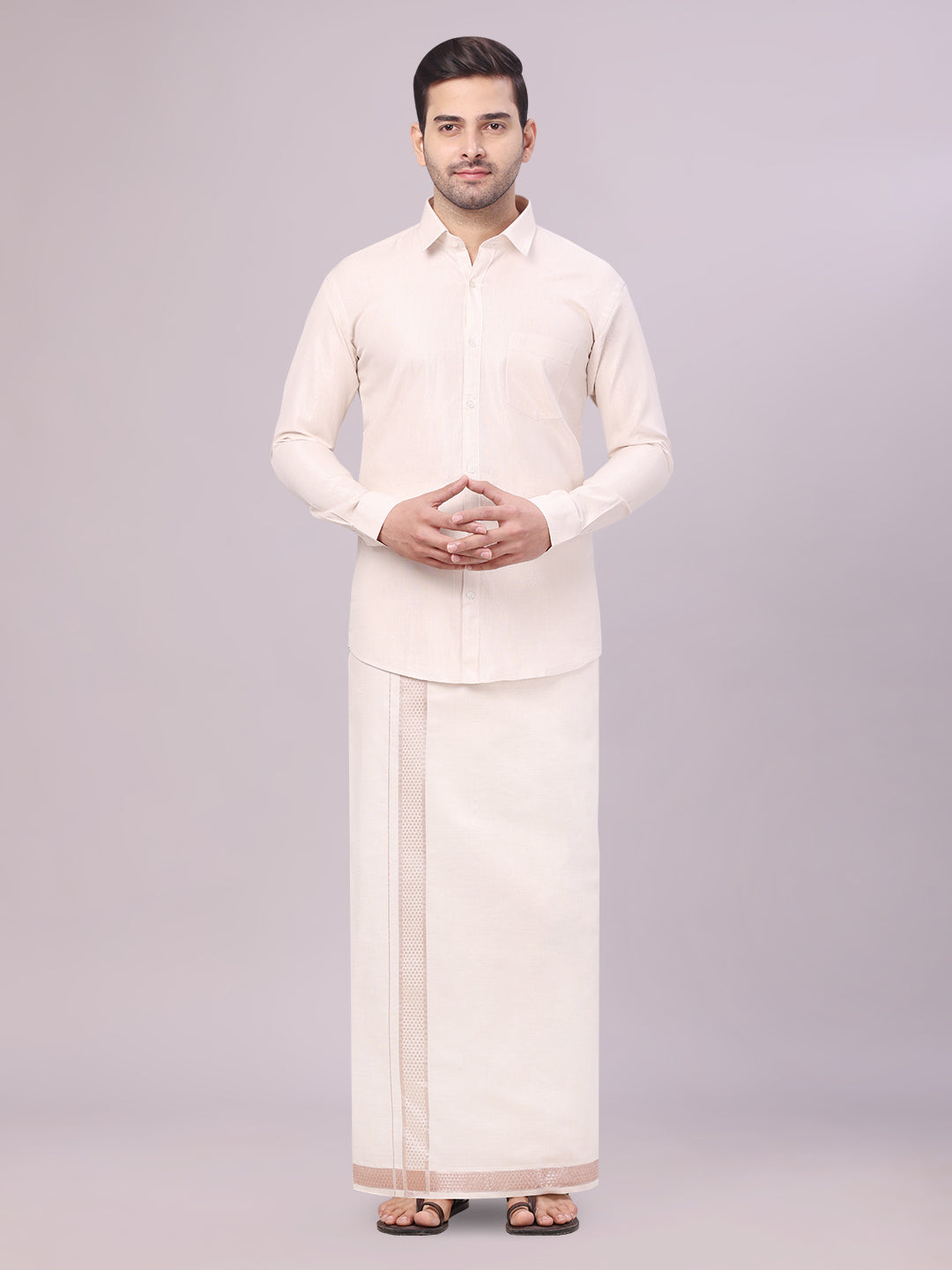 Men's Tissue Almond Shirt with Jacquard Fancy Border Dhoti Wedding Combo Nios