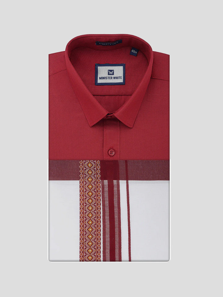 Men's Cotton Maroon Matching Shirt with Fancy Printed Border Dhoti Combo Luster Trend