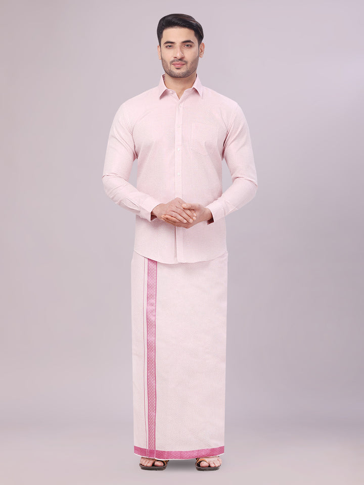 Mens Rose Tissue Jacquard Shirt with Matching Flexi Dhoti Combo Zeebra