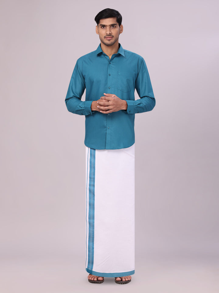 Men's Cotton Green Matching Shirt and Dhoti Combo Luster