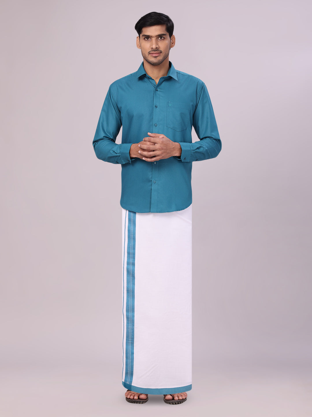 Mens Cotton Green Matching Shirt and Dhoti Combo Luster