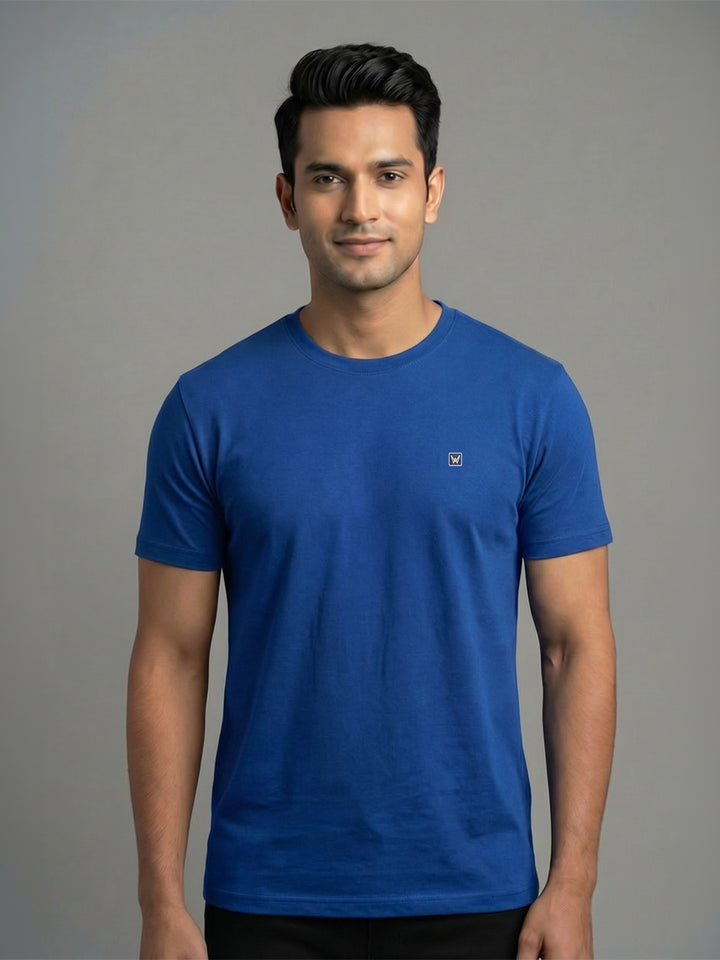 Men's Royal Blue Regular Fit Round Neck T-Shirt Crisper