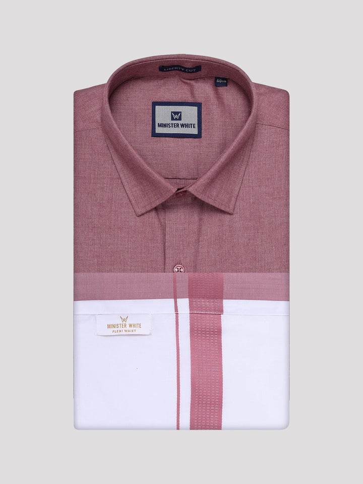 Men's Light Maroon Shirt with Matching Border Flexi Dhoti Combo Casper Flexi