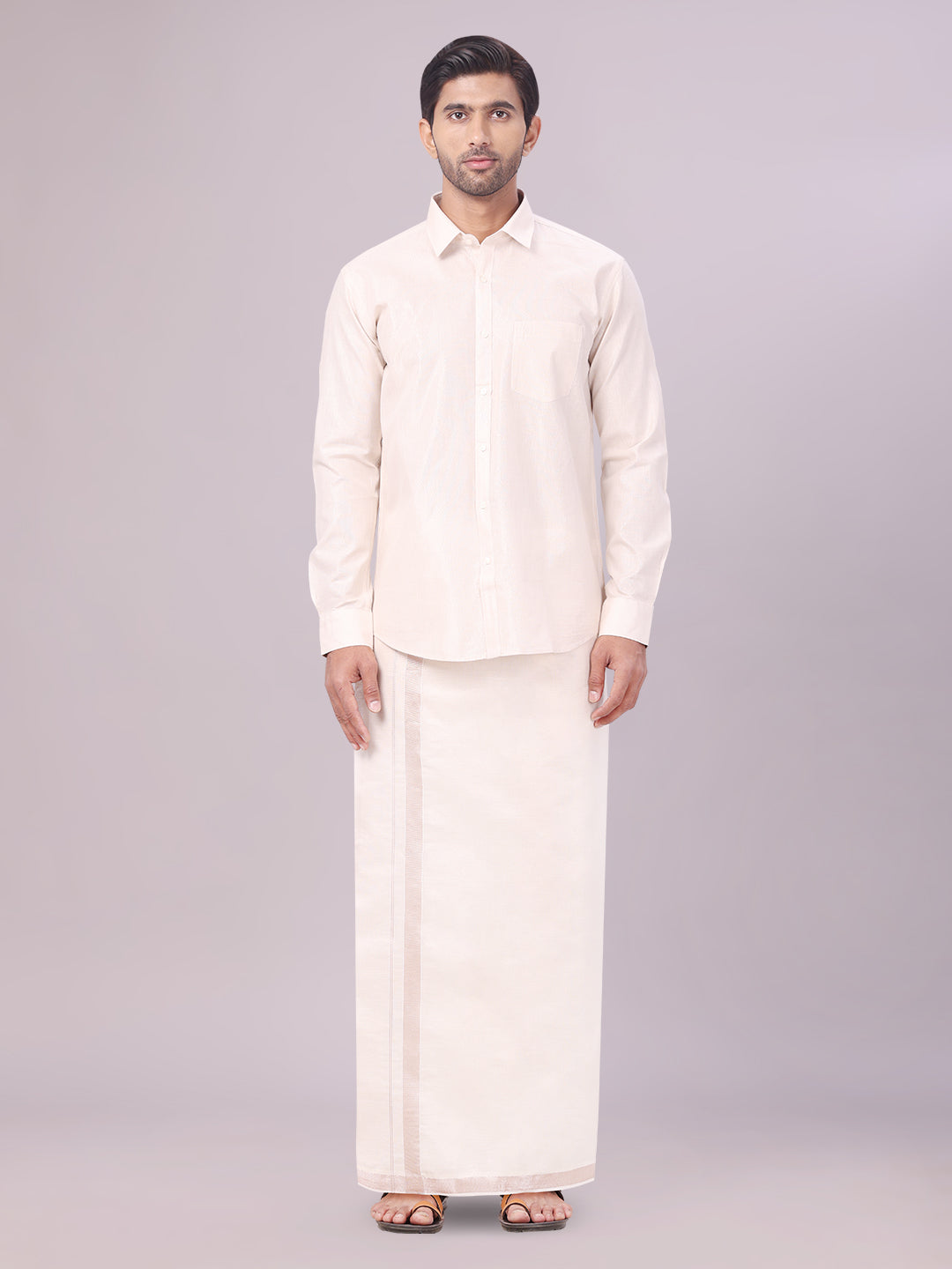 Mens Tissue Almond Colour Dhoti Shirt Wedding Combo Maverick