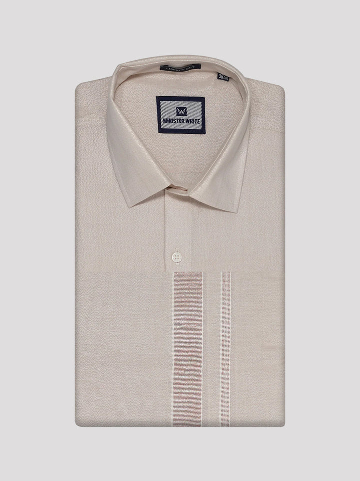 Men's Tissue Light Copper Color Dhoti Shirt Wedding Combo Maverick