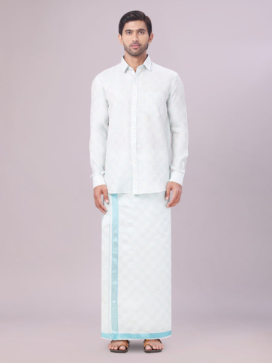 Men's Mint Blue Tissue Jacquard Shirt with Matching Dhoti Combo Zeus