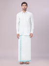 Mens Mint Blue Tissue Jacquard Shirt with Matching Dhoti Combo Zeus