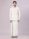 Men's Tissue Olive Green Color Flexi Dhoti Shirt Wedding Combo Maverick Flexi