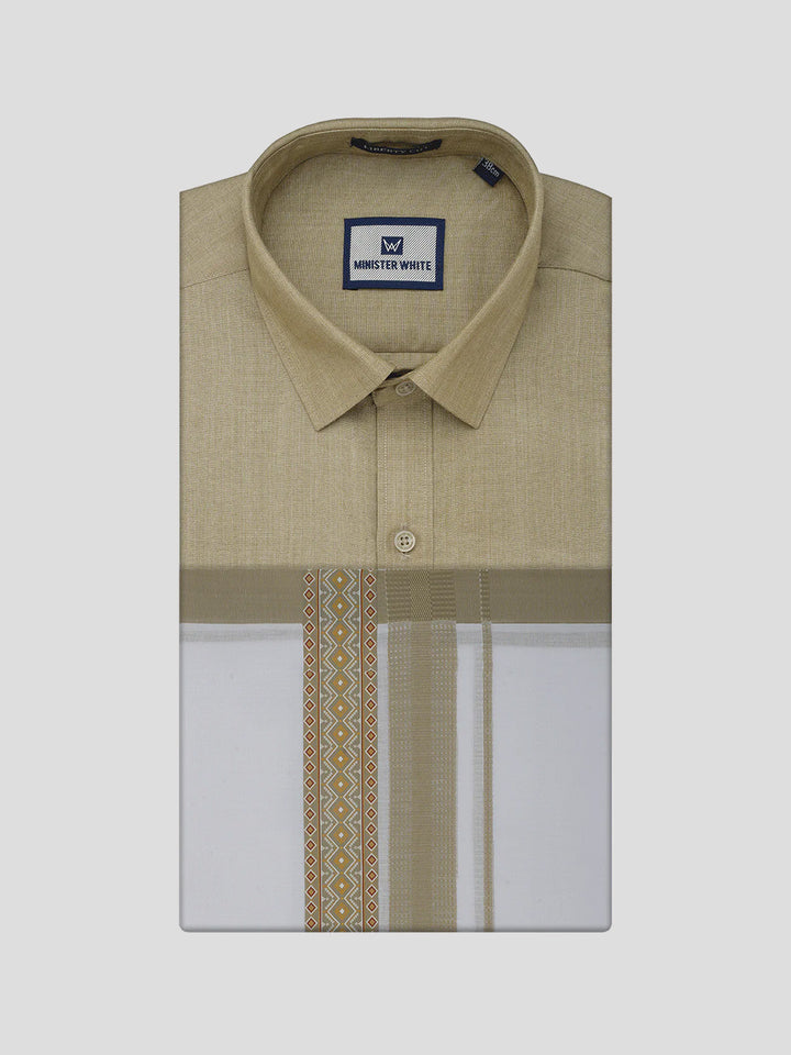 Men's Cotton Light Olive Matching Shirt with Fancy Printed Border Dhoti Combo Luster Trend