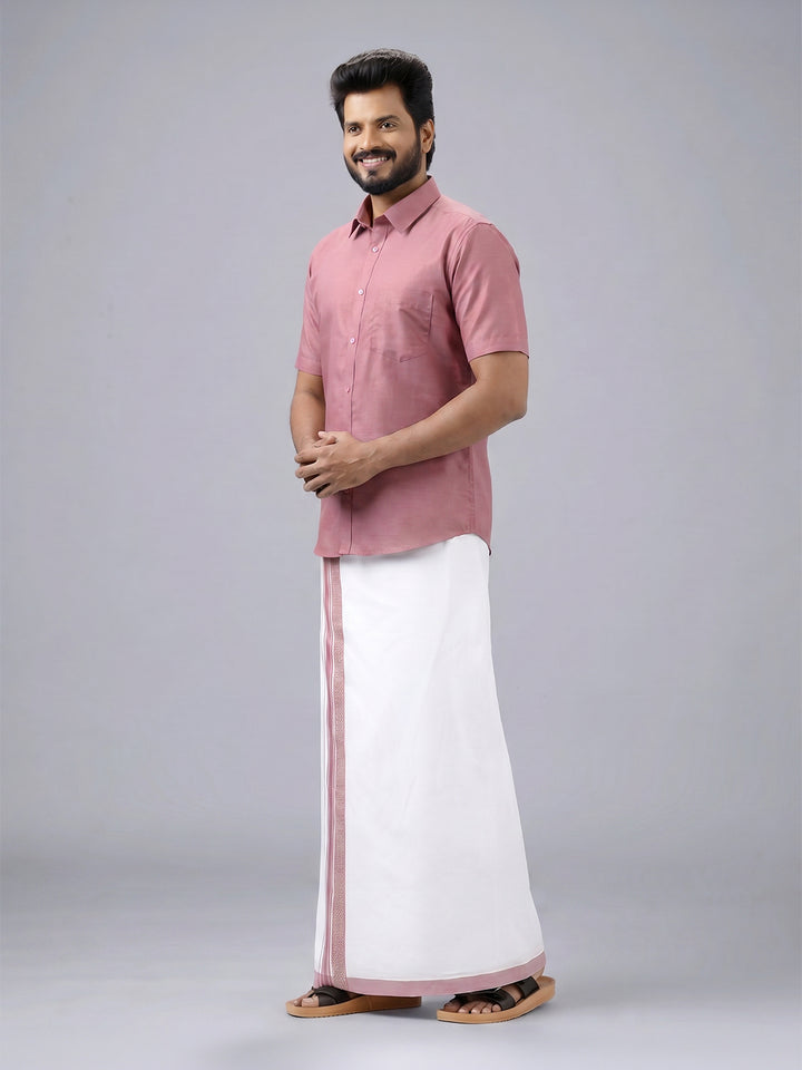 Men's Cotton Dark Pink Matching Shirt with Fancy Printed Border Dhoti Combo Luster Trend