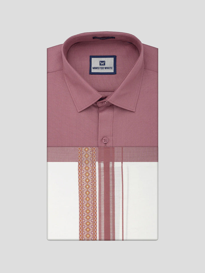 Men's Cotton Dark Pink Matching Shirt with Fancy Printed Border Dhoti Combo Luster Trend