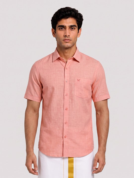 Mens Cotton Coral Colour Regular Fit Shirt Diamond