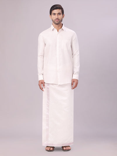 Men's Light Rose Tissue Jacquard Shirt with Matching Dhoti Combo Zeus