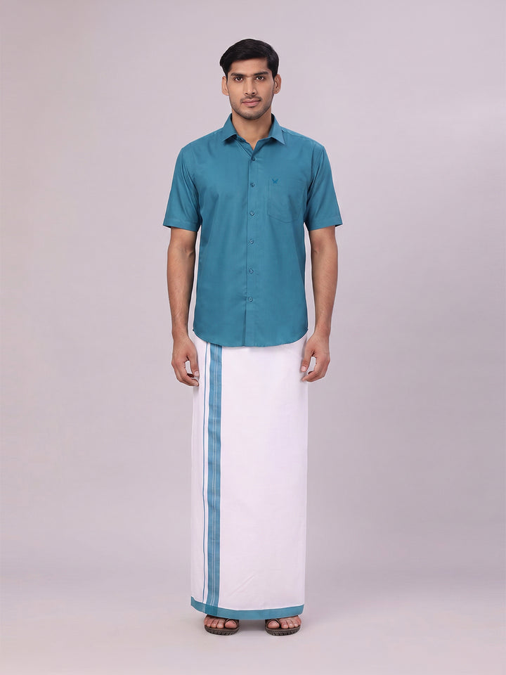 Mens Cotton Green Matching Shirt and Dhoti Combo Luster