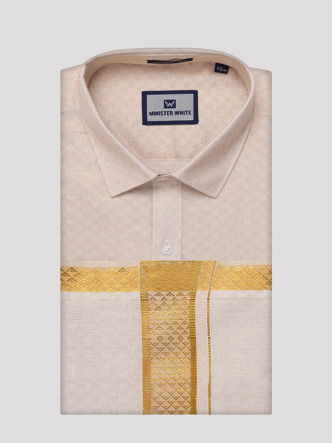 Men's Gold Tissue Jacquard Shirt with Matching Dhoti Combo Zeebra