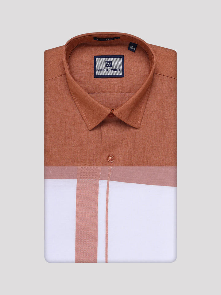 Mens Brown Color Shirt with Matching Border Dhoti Combo Casper