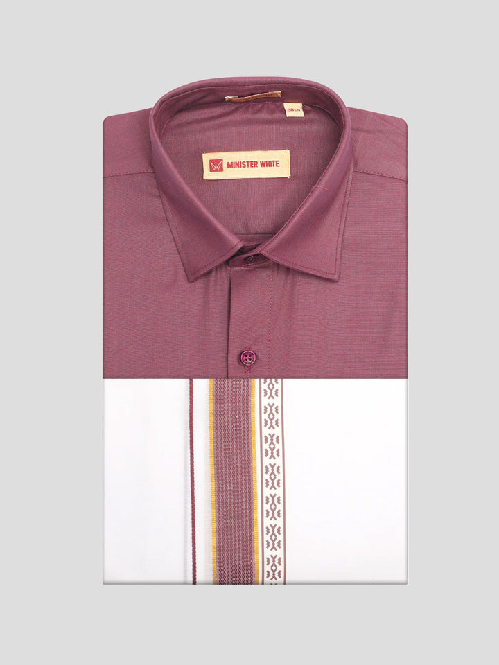 Men's Dark Wine Color Shirt with Matching Fancy Printed Border Dhoti Combo Casper Trends