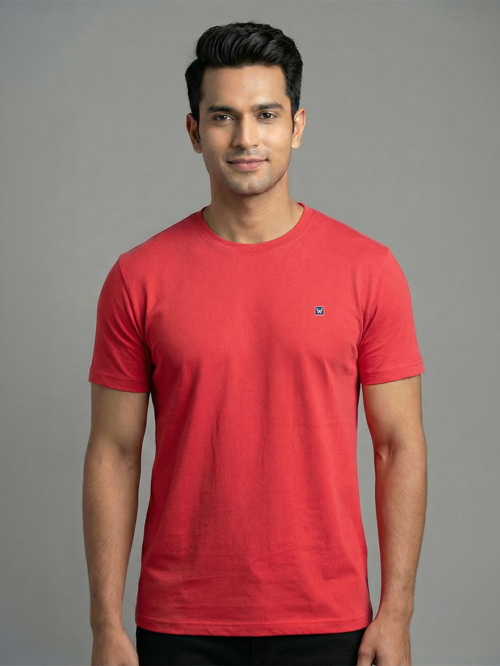 Men's Red Regular Fit Round Neck T-Shirt Crisper