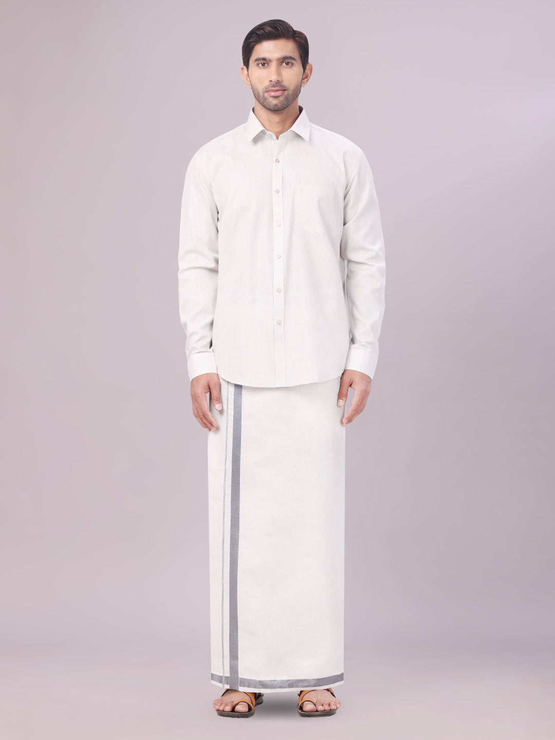 Men's Tissue Grey Color Dhoti Shirt Wedding Combo Maverick