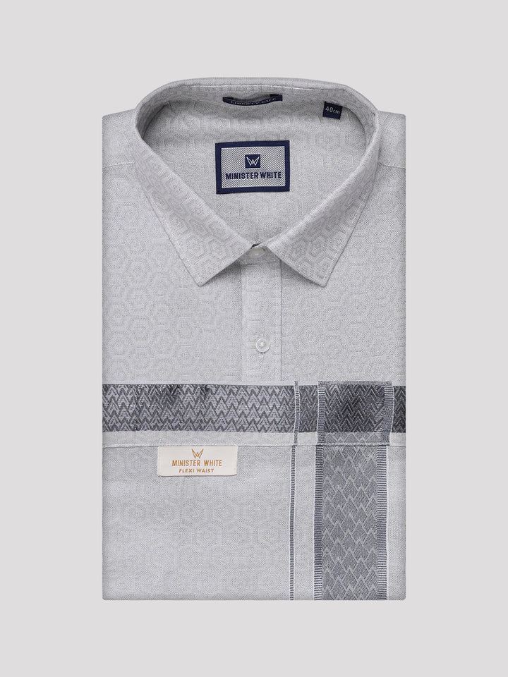 Mens Grey Tissue Jacquard Shirt with Matching Flexi Dhoti Combo Zeebra