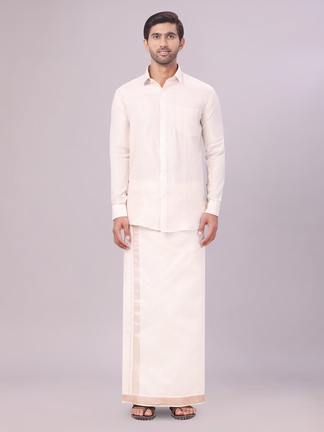 Men's Light Copper Tissue Jacquard Shirt with Matching Dhoti Combo Zeus