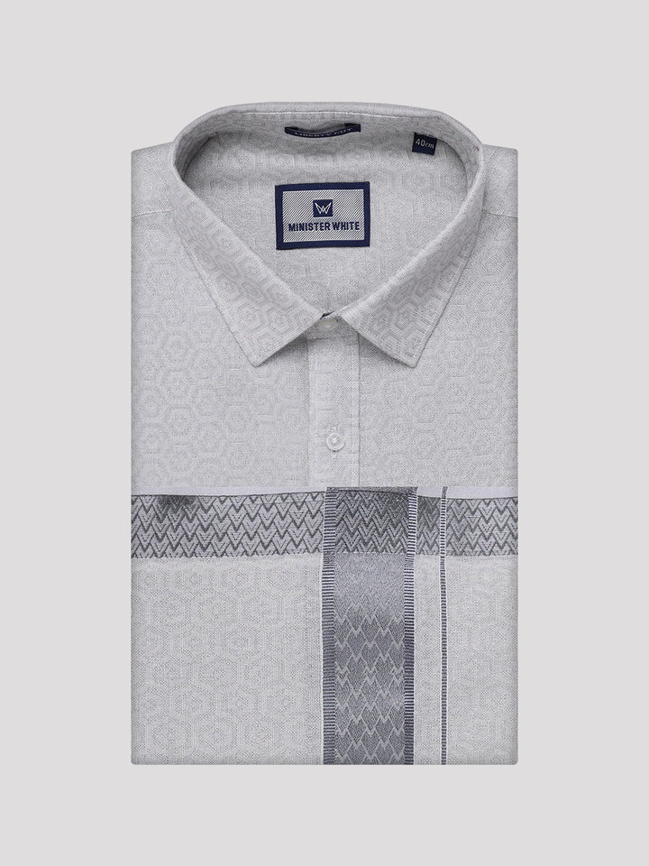 Mens Grey Tissue Jacquard Shirt with Matching Dhoti Combo Zeebra