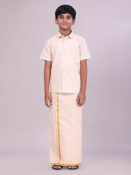 Boys Tissue Gold Colour Shirt with Dhoti Combo 