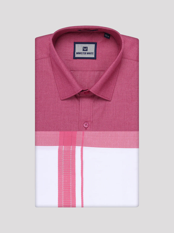 Mens Pink Color Shirt with Matching Border Dhoti Combo Casper