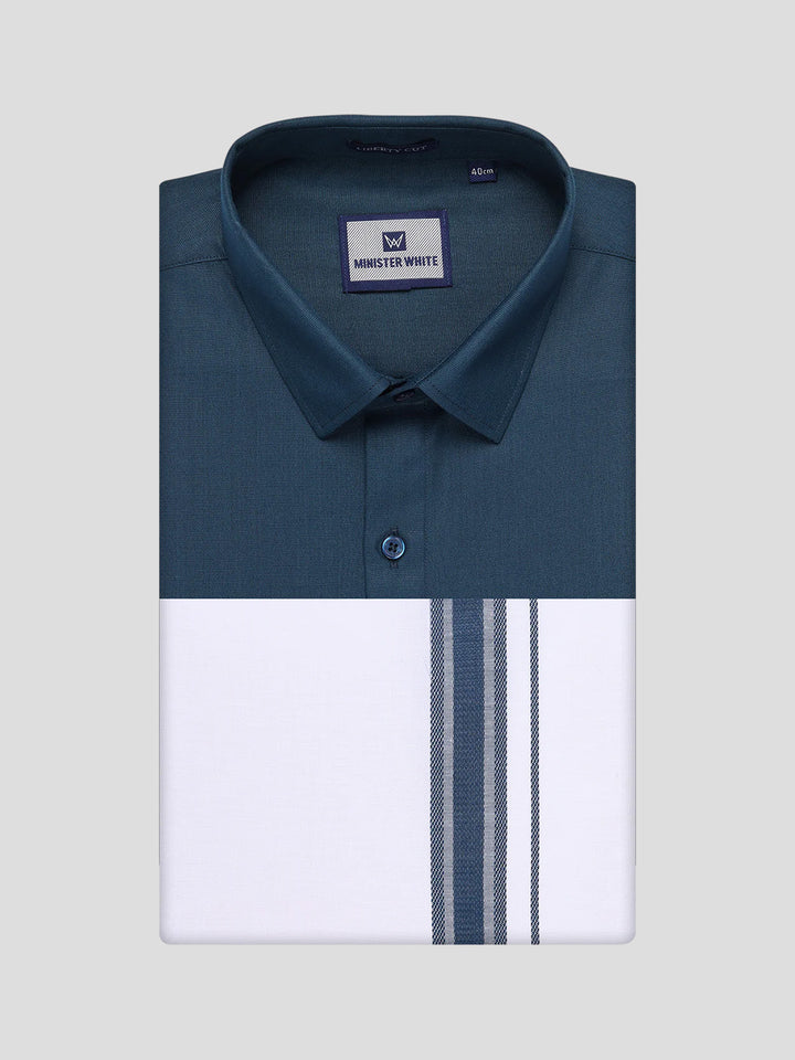 Mens Cotton Dark Green Matching Shirt and Dhoti Combo Luster
