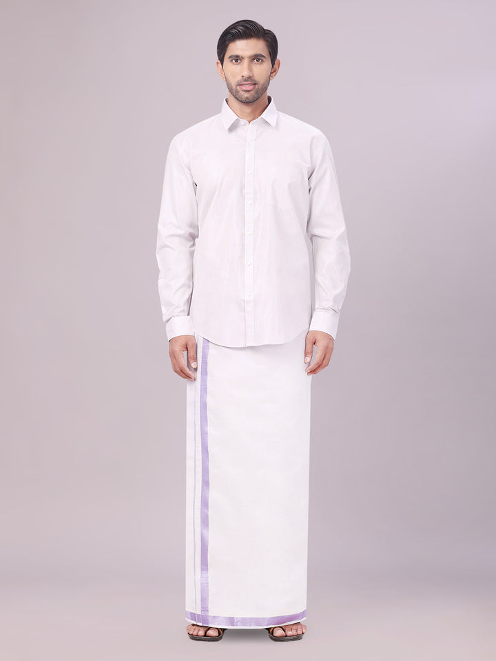 Men's Tissue Lavender Colour Dhoti Shirt Wedding Combo Maverick