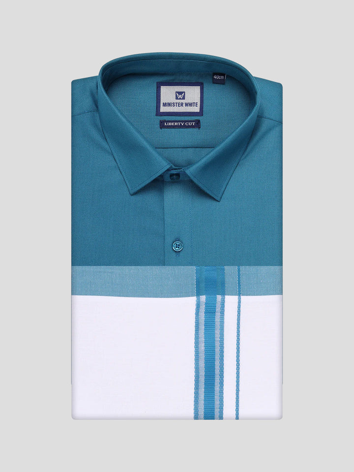 Mens Cotton Green Matching Shirt and Dhoti Combo Luster